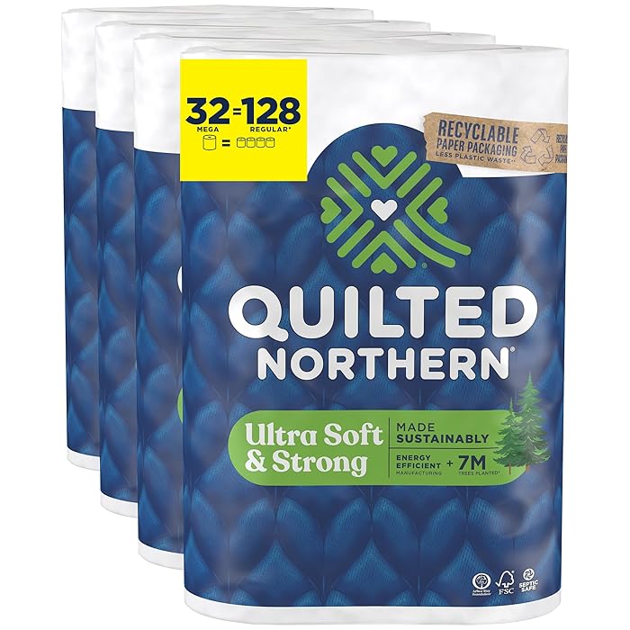 Quilted Northern Ultra Soft & Strong Toilet Paper, 32 Mega Rolls = 128 Regular Rolls, 5X Stronger*, Premium Soft Toilet Tissue