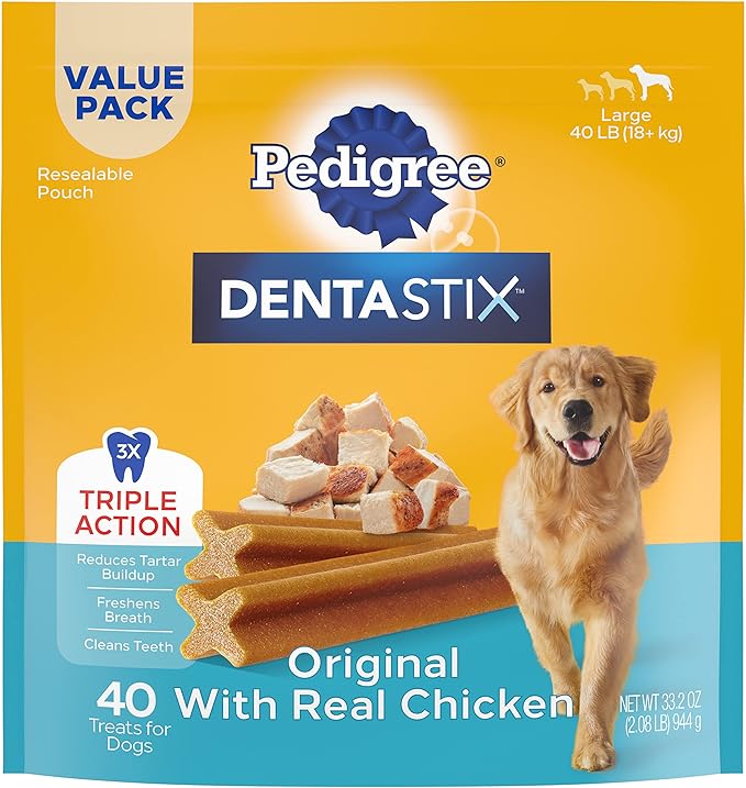 PEDIGREE DENTASTIX Large Dog Dental Treats Original Flavor Dental Bones, 2.08 lb. Value Pack (40 Treats)