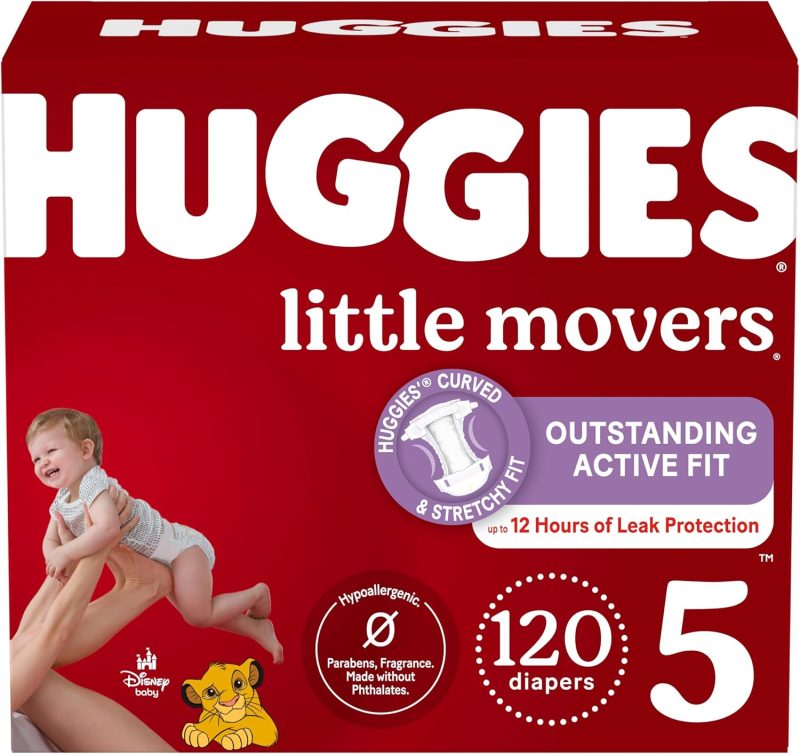 Huggies Size 5 Diapers, Little Movers Baby Diapers, Size 5 (27+ lbs), 120 Count