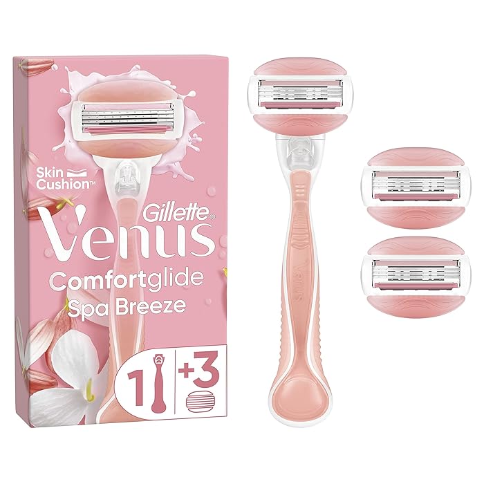 Gillette Venus ComfortGlide Spa Breeze 2-in-1 Razor for Women, 3 Refill Blades, Shaving Gel Bars Starter Kit, Ladies Razors Sensitive Skin