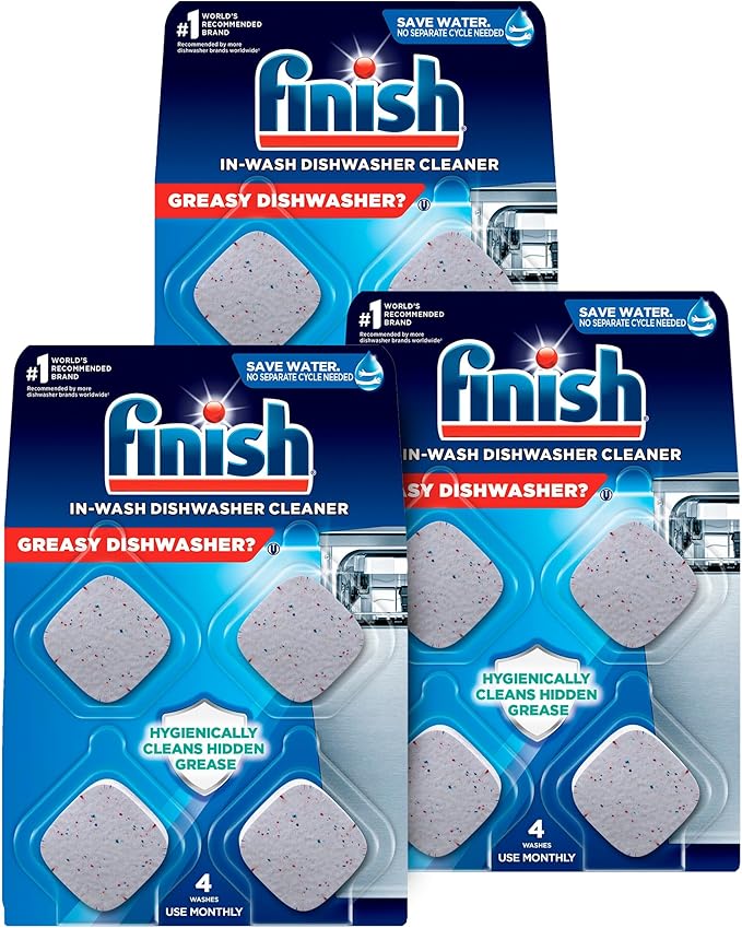 Finish Dishwasher Cleaner Tablets, 12 count, Hygienically Cleans Hidden Grease, Use in Normal Cycle, Lemon Scented, 12 Month Supply