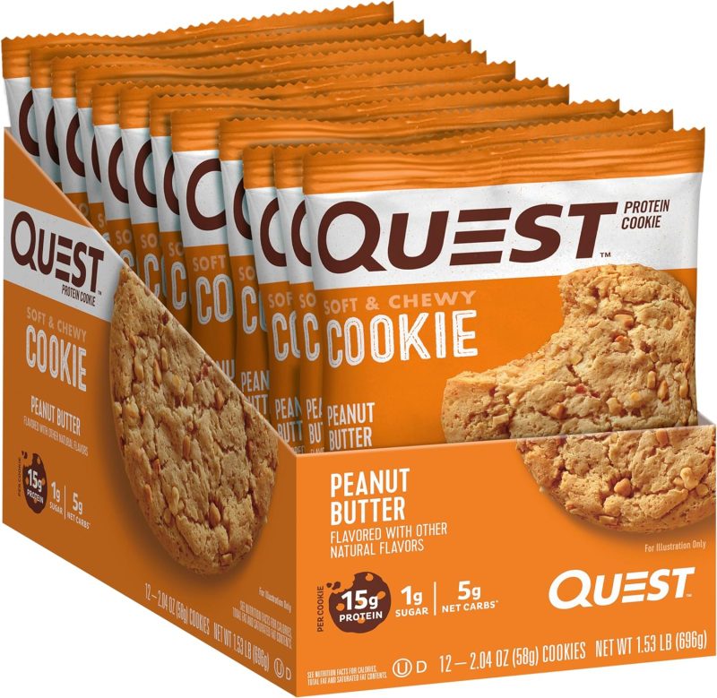 Quest Nutrition Peanut Butter Protein Cookie, 1g Sugar, 15g Protein, 5g Net Carbs, 12 Count