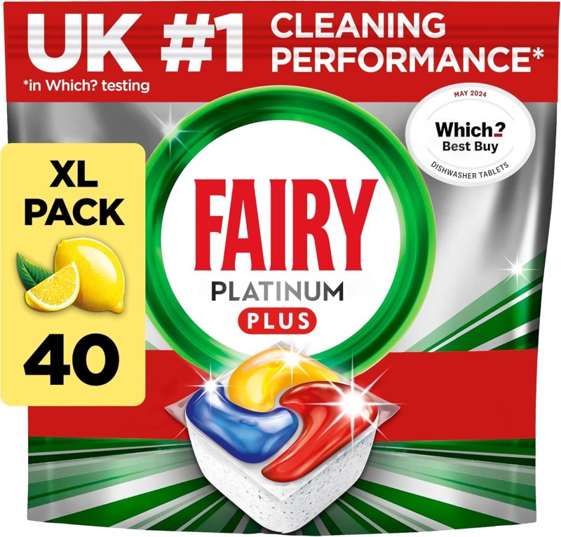 Fairy Platinum Plus Complete Dishwasher Tablets, 40 Tablets, Lemon, With Anti-Dull Technology & Rinse Aid Action, Effective In Short Cycle