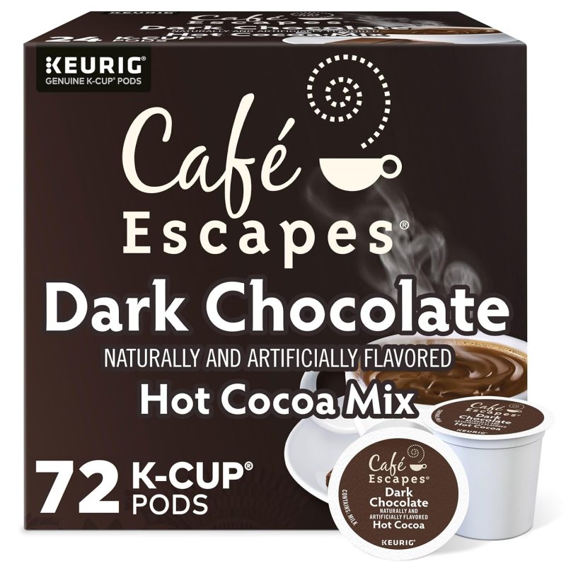 Cafe Escapes, Dark Chocolate Hot Cocoa, Single-Serve Keurig K-Cup Pods, 72 Count (3 Boxes of 24 Pods)
