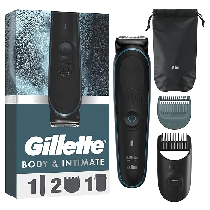 GilletteBody and Intimate Men’s Body and Intimate Trimmer i5, SkinFirst Pubic Hair Trimmer for Men, Waterproof, Cordless for Wet/Dry Use, Shaver for Men, Lifetime Sharp Blades