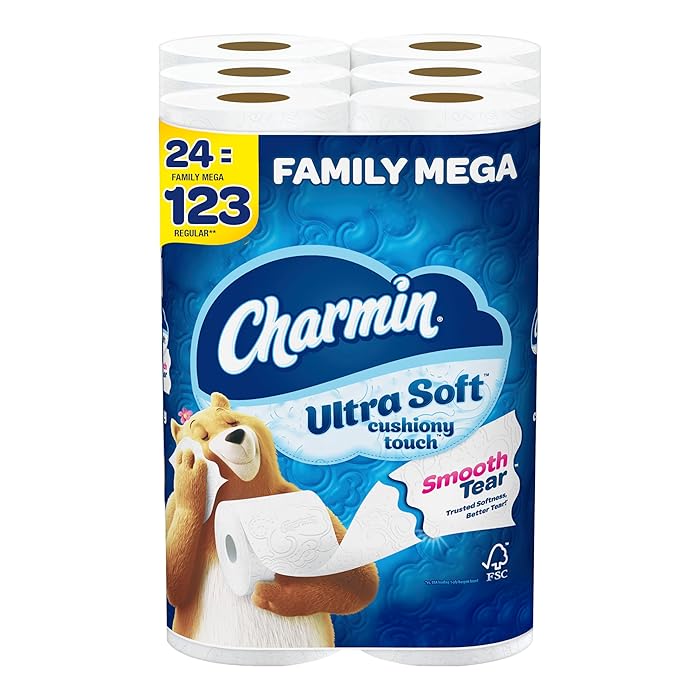 Charmin Ultra Soft Cushiony Touch Toilet Paper, 24 Family Mega Rolls (Equal to 123 Regular Rolls)