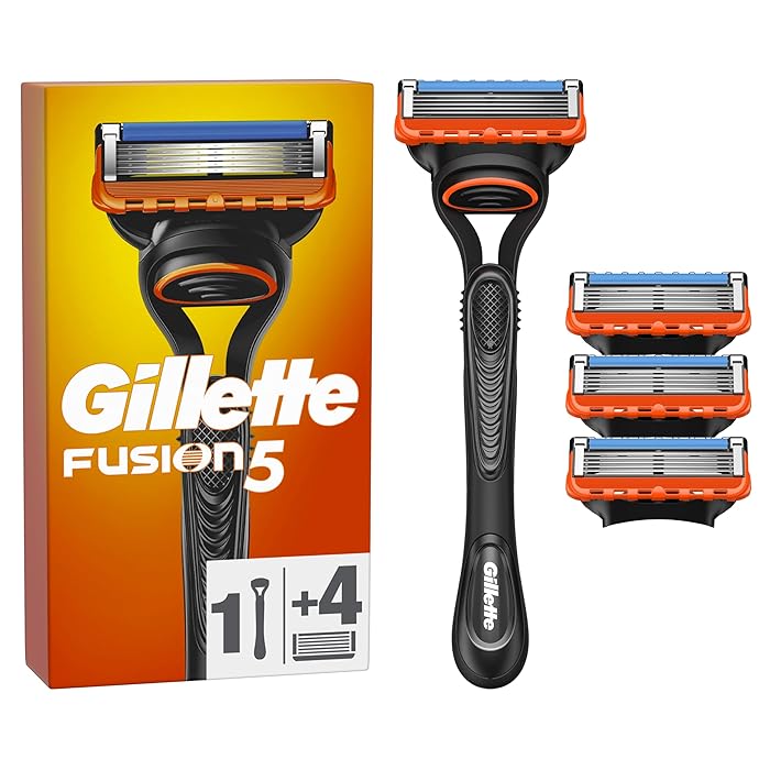 Gillette Fusion5 Men's Razor, Orange, 1 Razor + 3 Blades Refills, Precision Trimmer, 5 Anti-Friction Blades