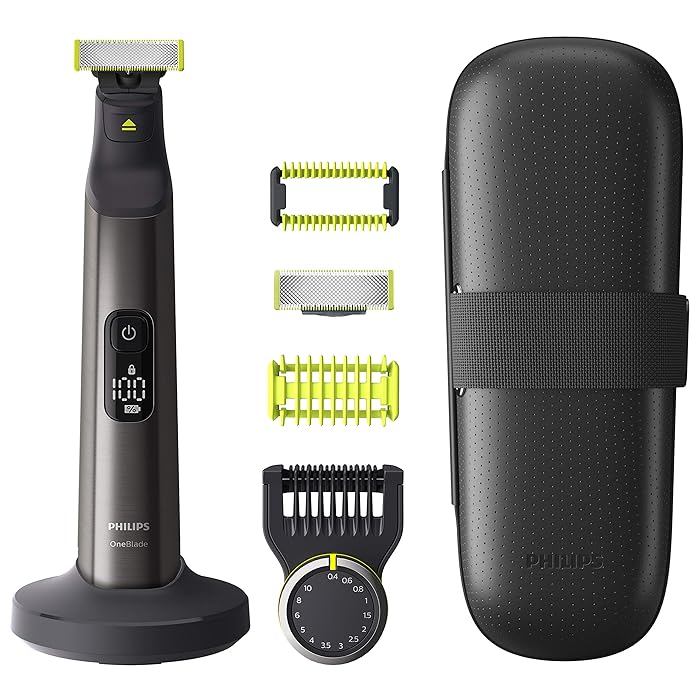 Philips OneBlade Pro, 3 tools in 1: Face Shaver, Beard and Stubble Trimmer + Body Styler for Men, 14-Lengths with LED Display, Wet and Dry Use, 120 Minutes Run Time - NEW QP6650/30