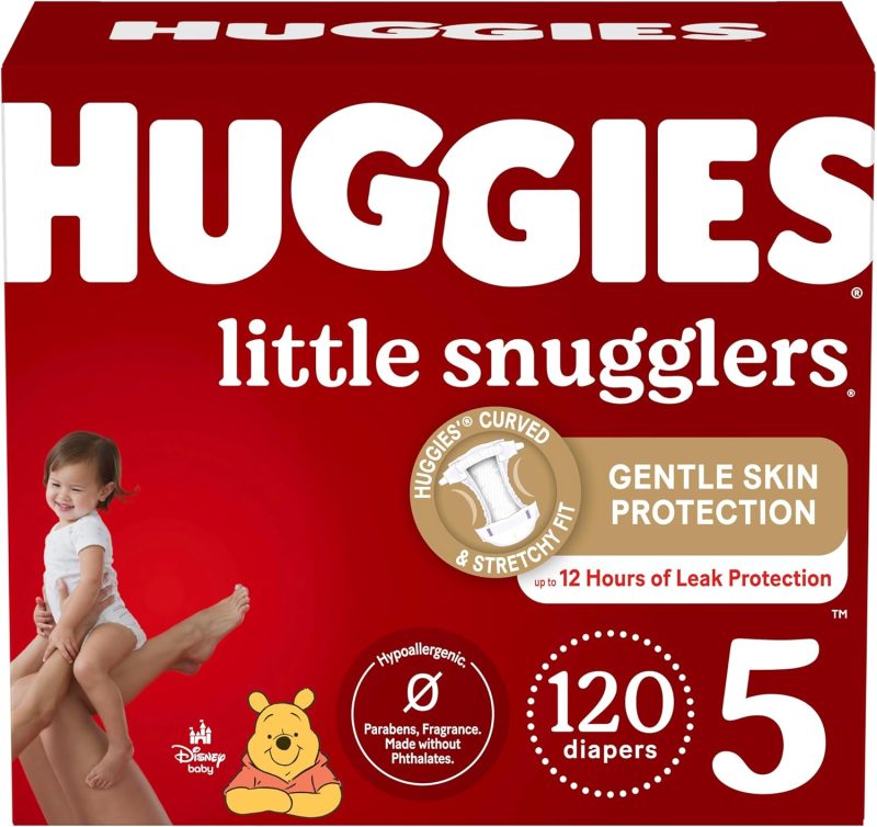Huggies Size 5 Diapers, Little Snugglers Baby Diapers, Size 5 (27+ lbs), 120 Ct