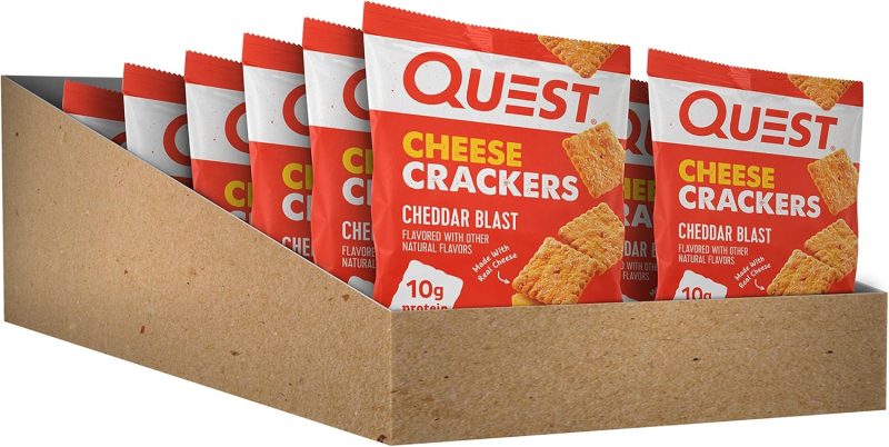 Quest Nutrition Cheese Crackers, Cheddar Blast, 10g Protein, 5g Net Carbs, 1g Sugar, Made with Real Cheese, 12 Packs (1.06 oz bags)