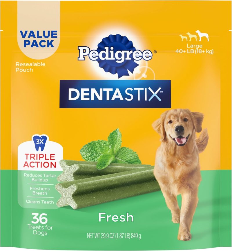 PEDIGREE DENTASTIX Dental Dog Treats for Large Dogs Fresh Flavor Dental Bones, 1.87 lb. Value Pack (36 Treats)