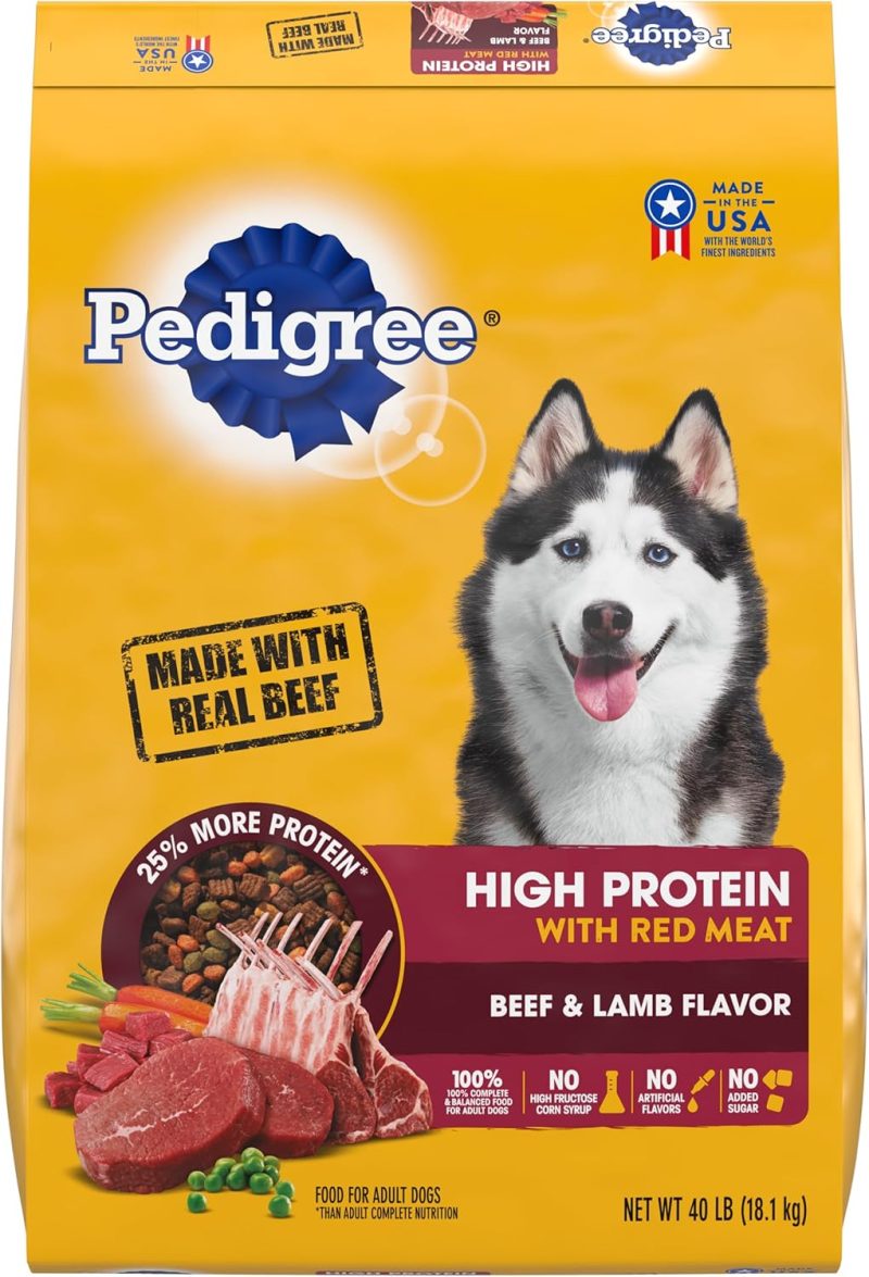 Pedigree High Protein Adult Dry Dog Food Beef and Lamb Flavor Dog Kibble, 40 lb. Bag