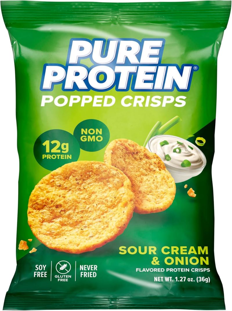 Pure Protein Popped Crisps, Sour Cream & Onion, High Protein Snack, 12G Protein, 1.27oz., 12 Count