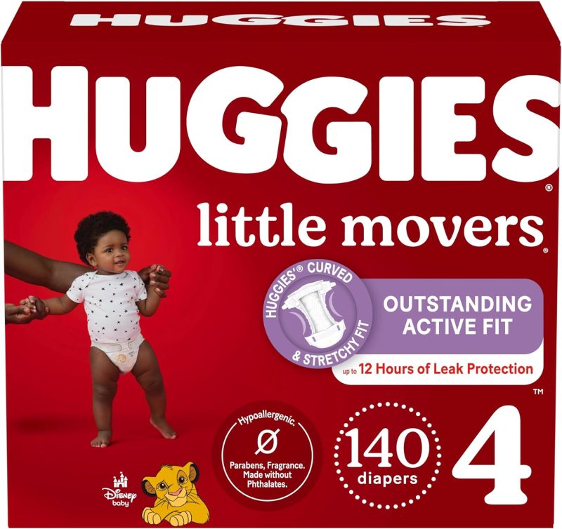 Huggies Size 4 Diapers, Little Movers Baby Diapers, Size 4 (22-37 lbs), 140 Ct