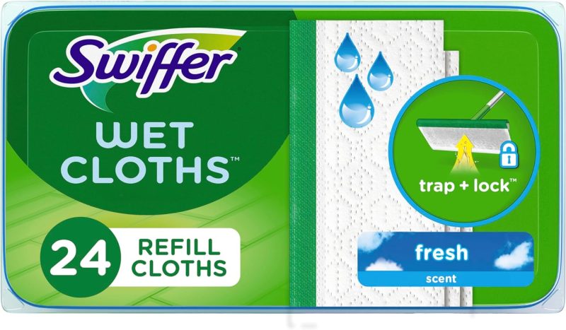 Swiffer Sweeper Wet Mopping Cloths, Mops for Floor Cleaning, Open-Window Fresh, 24 Count