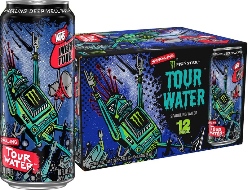 Monster Tour Water by Monster Energy, Sparkling Deep Well Water, 16oz (Pack of 12)