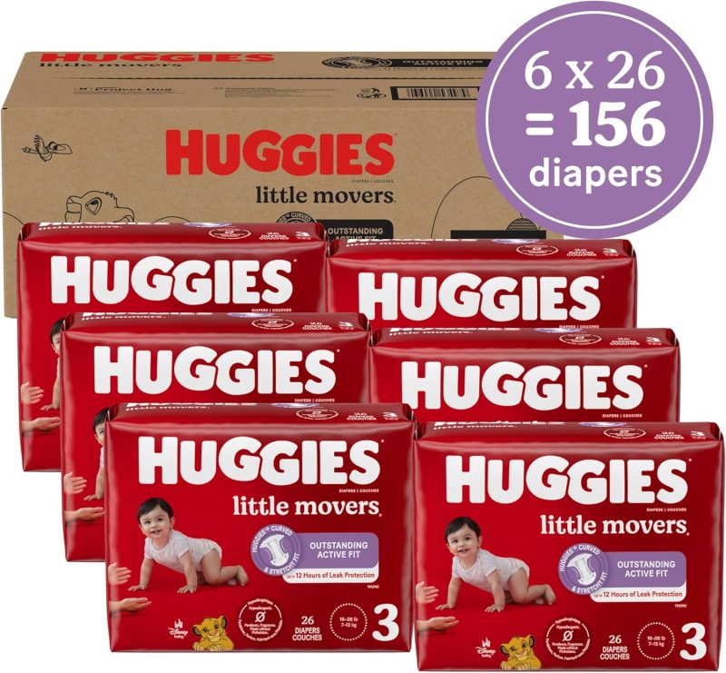 Huggies Size 3 Diapers, Little Movers Baby Diapers, Size 3 (16-28 lbs), 156 Count