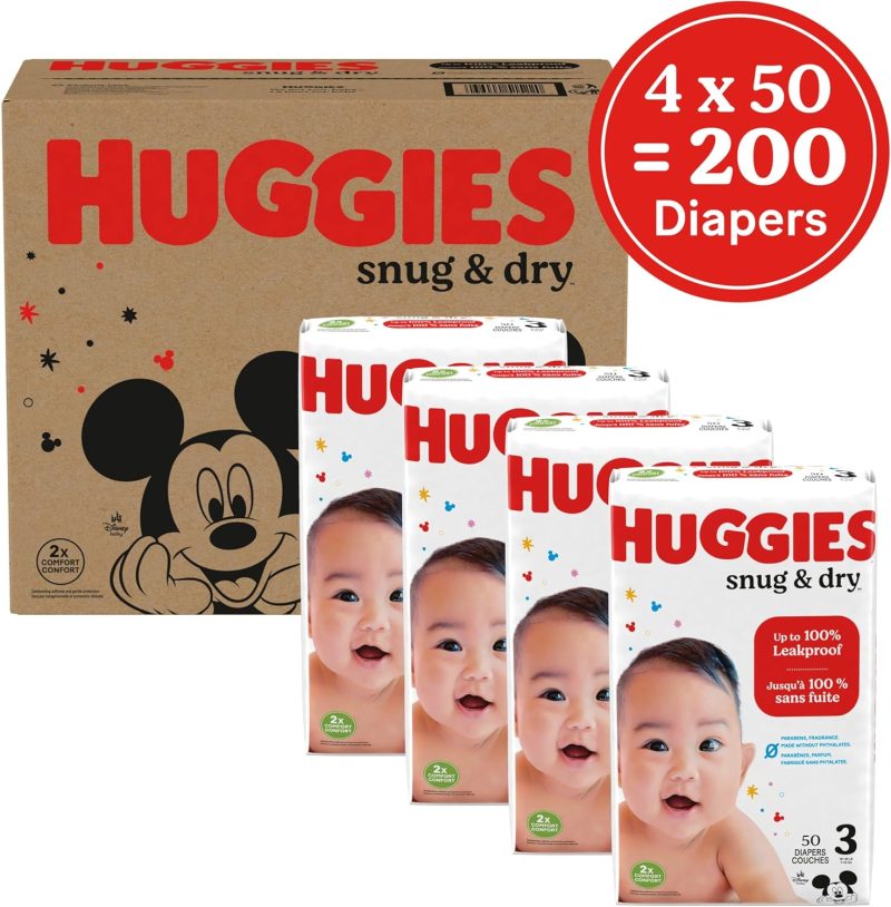 Huggies Size 3 Diapers, Snug & Dry Baby Diapers, Size 3 (16-28 lbs), 200 Count