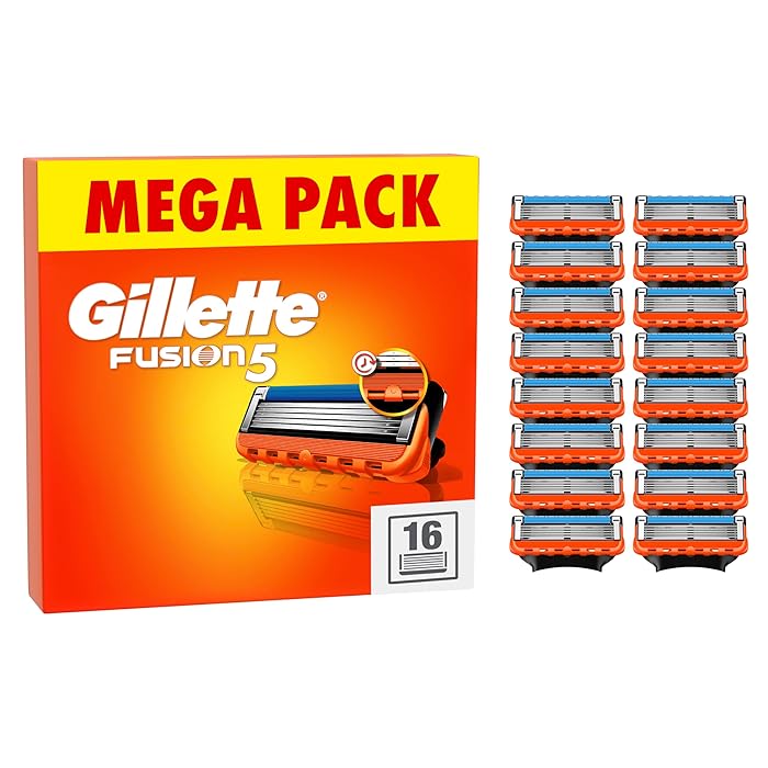 GilletteFusion5 Razor Blades Men, Pack of 16 Razor Blade Refills with Precision Trimmer, 5 Anti-Friction Blades