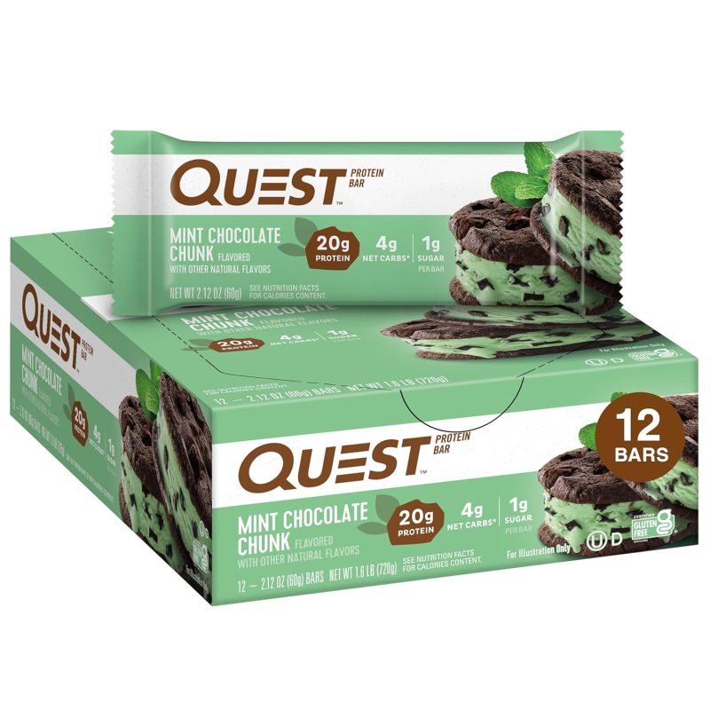 Quest Nutrition Mint Chocolate Chunk Protein Bars, High Protein, Low Carb, Gluten Free, Keto Friendly, 12 Count (Packof 1)