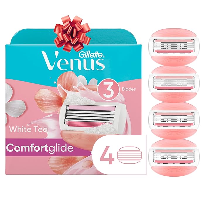 Gillette Venus ComfortGlide Womens Razor Blade Refills, 4 Count, White Tea Scented Gel Bar Protects Against Skin Irritation