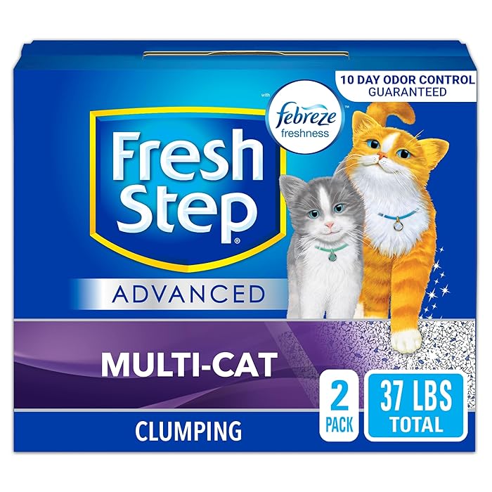 Fresh StepAdvanced Multi-Cat Clumping Litter With Febreze Freshness, Fresh Step Clumping Cat Litter Extra Strength Formula With Guaranteed Odor Control, 37 lbs. (2 x 18.5 lb. Box)