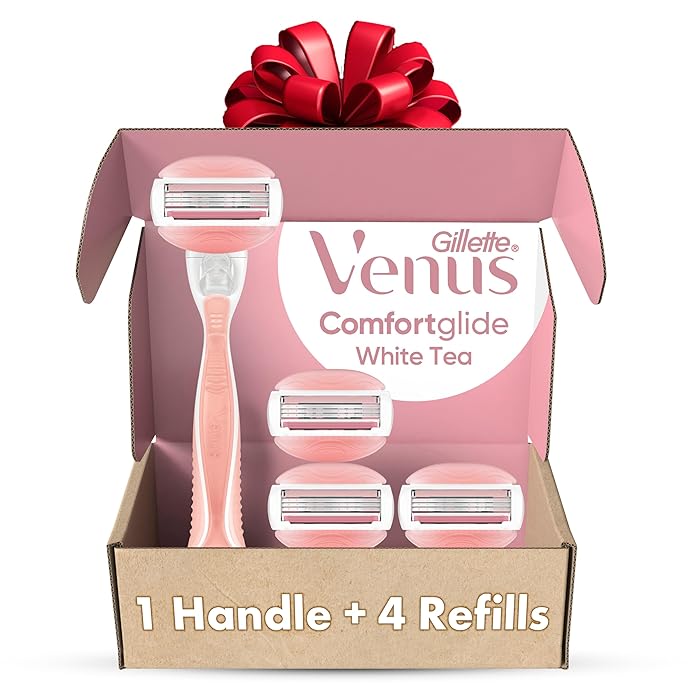 Gillette Venus ComfortGlide White Tea Women's Razor 1 Handle + 4 Blade Refills, Holiday Gifts for Women
