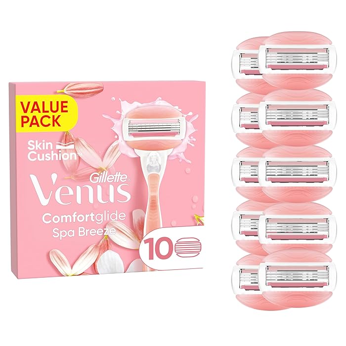 Gillette Venus Comfortglide Spa Breeze Women's Razor Blade Refills, Venus Razors for Women Refill, Pack of 10, 3 Built-in Blades for a Smooth, Close Shave That Lasts, Ladies Razors Sensitive Skin