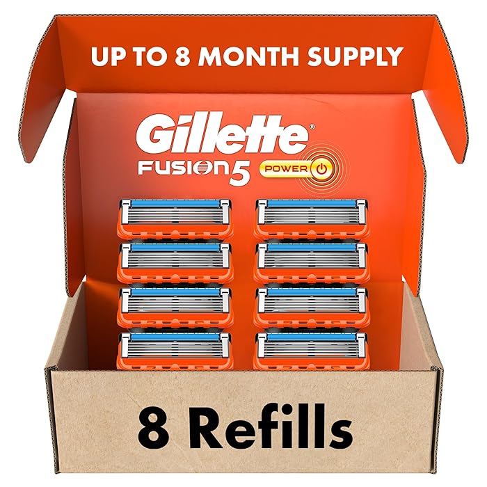 GilletteFusion5 Power Razor Blade Refills, 8 Count, Lubrastrip for a More Comfortable Shave for Men