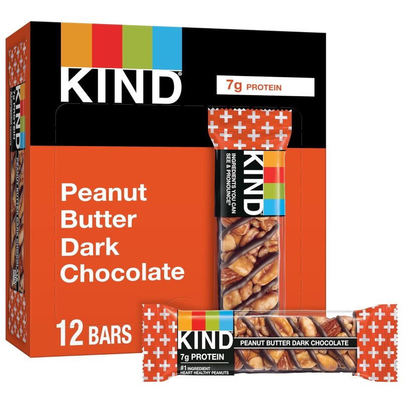 KIND Nut Bars, Peanut Butter Dark Chocolate, Healthy Snacks, Good Source of Fiber, Gluten Free, 7g Protein, 12 Count