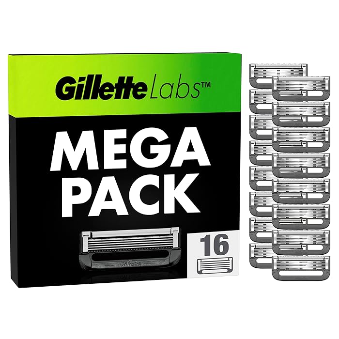 Gillette Labs Razor Blades Men, Gillette Razors for Men, Pack of 16 Razor Blade Refills, Compatible with GilletteLabs with Exfoliating Bar and Heated Razor, Mens Razors