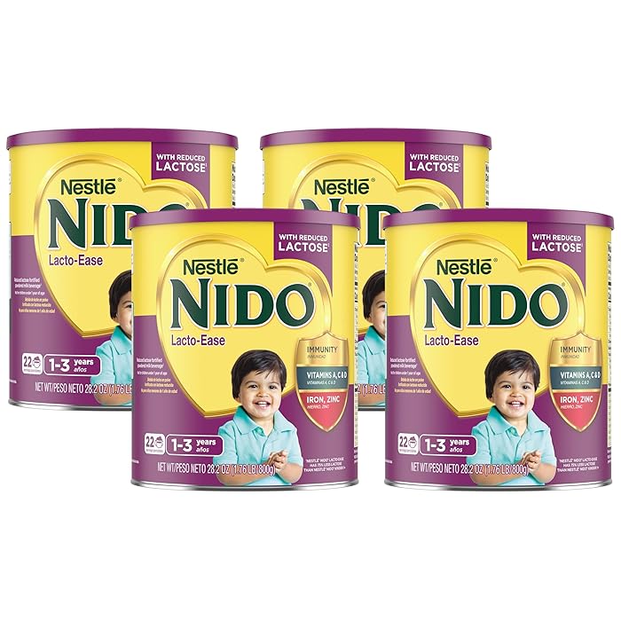 Nestle NIDO Lacto-Ease Toddler Powdered Milk Beverage - 28.2 Oz Canister - Toddler Drink Mix (Pack of 4)