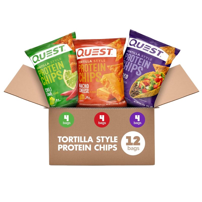 Quest Nutrition Tortilla Style Protein Chips Variety Pack, Chili Lime, Nacho Cheese, Loaded Taco, 1.1 Ounce (Pack of 12)