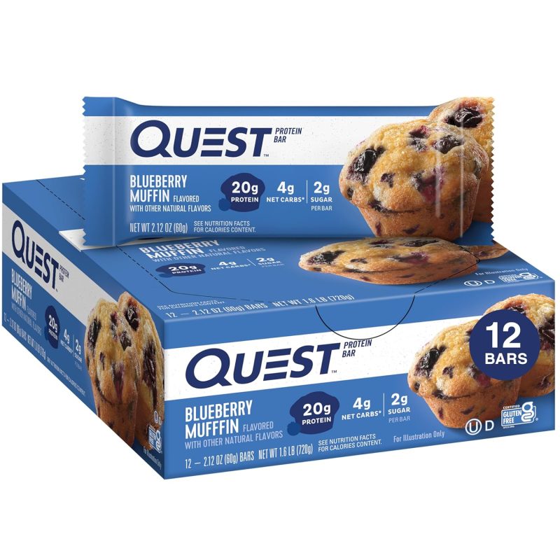 Quest Nutrition Blueberry Muffin Protein Bars, High Protein, Low Carb, Gluten Free, Keto Friendly, 12 Count (Pack of 1)