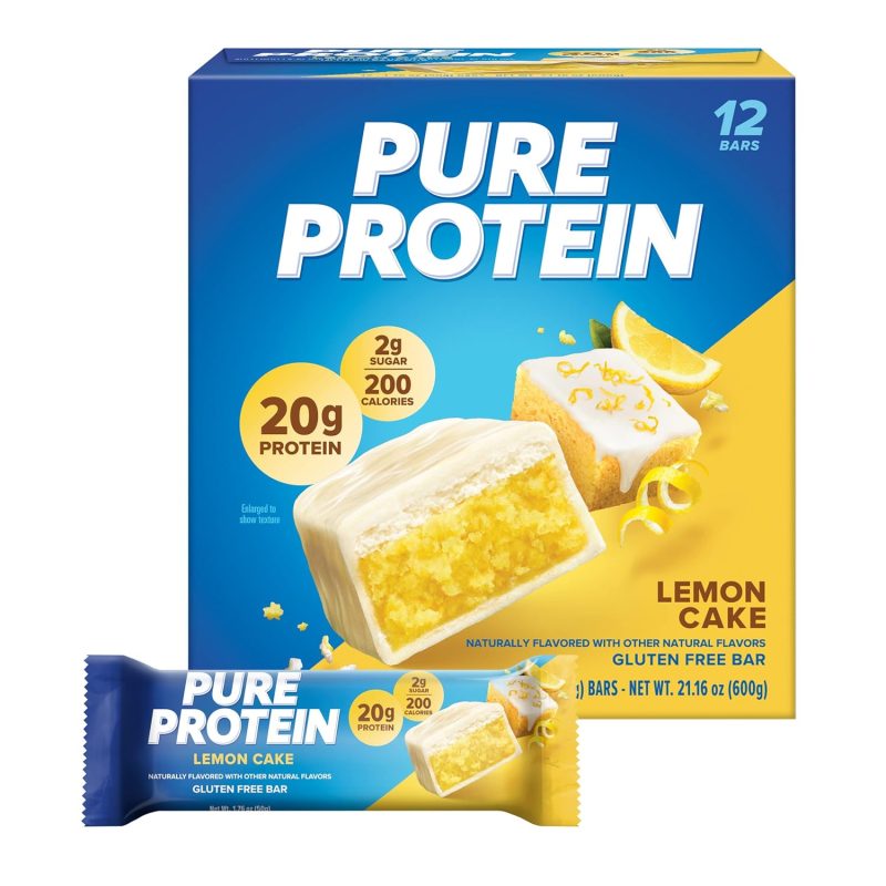 Pure Protein Bars, High Protein, Nutritious Snacks to Support Energy, Low Sugar, Lemon Cake, 1.76 oz, 12 Coun