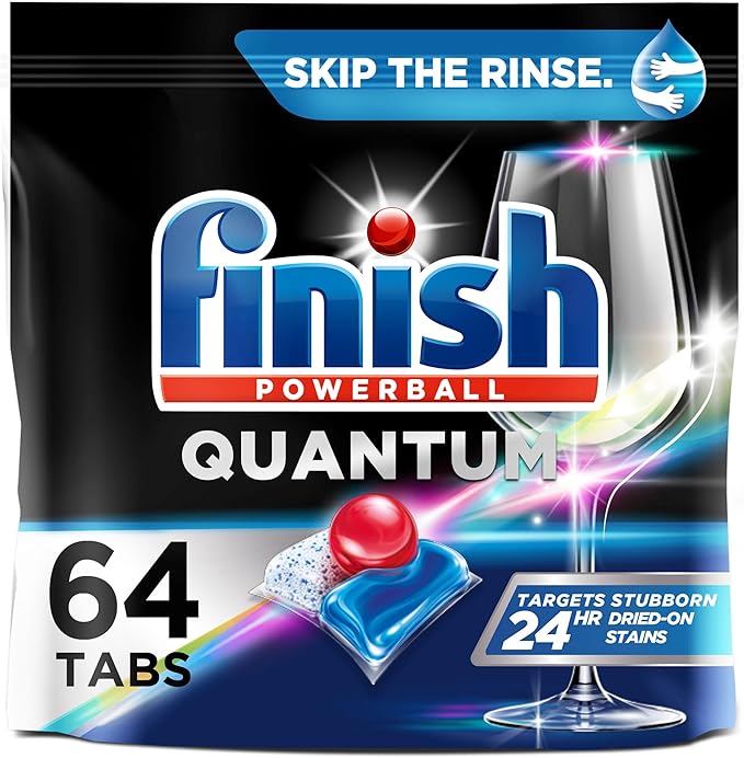 FINISH Quantum Powerball, Dishwasher Pods, Dishwasher Detergent Liquid, Dishwasher Soap, Advanced Clean & Shine, 64ct Dishwasher Tablets