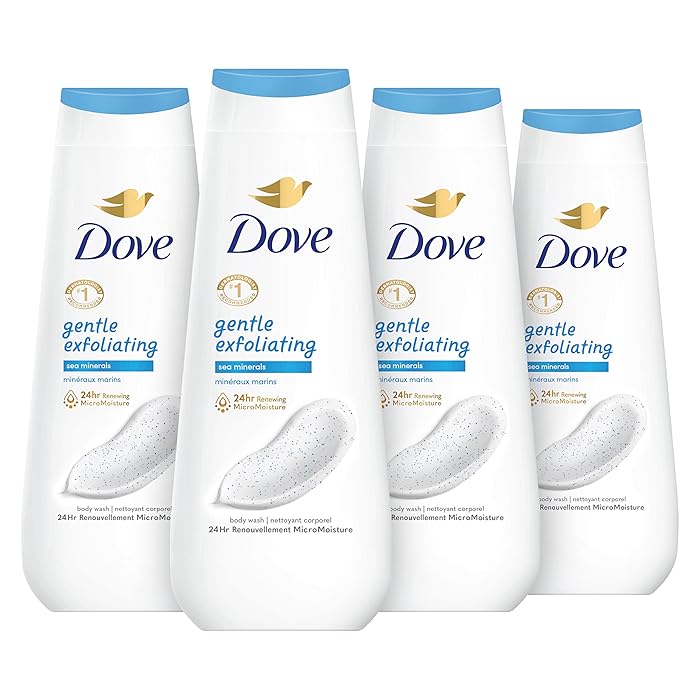 DoveBody Wash Gentle Exfoliating With Sea Minerals 4 Count Instantly Reveals Visibly Smoother Skin Cleanser That Effectively Washes Away Bacteria While Nourishing Your Skin 20 oz