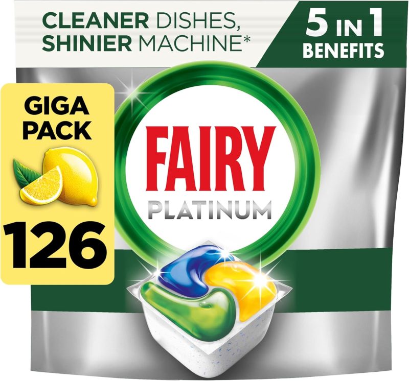 Fairy Platinum Complete Lemon Dishwasher Tablets 126ct, Fairy Dishwasher Tablets Platinum, Dishwasher Tablets Bulk, Pack of 6 (21 pod per pack)