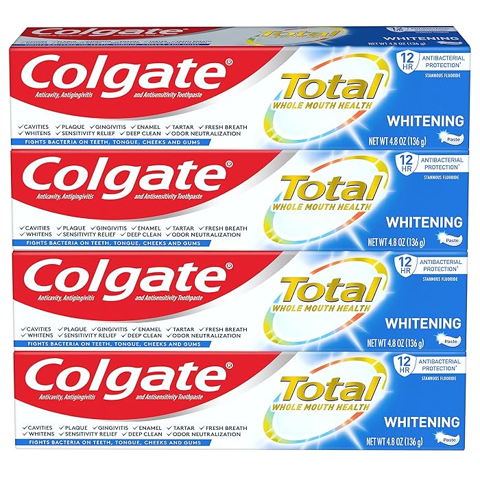 ColgateTotal Teeth Whitening Toothpaste, 10 Benefits Including Sensitivity Relief ,Whitening Mint, 4.8 oz ( Pack of 4 )
