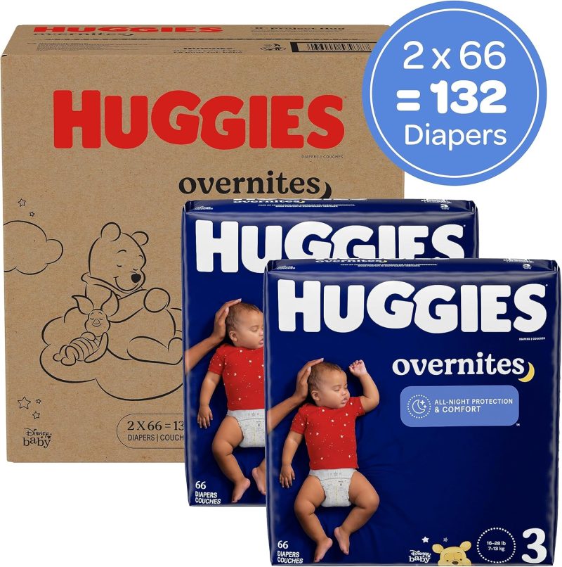 Huggies Size 3 Overnites Baby Diapers: Overnight Diapers, Size 3 (16-28 lbs), 132 Ct