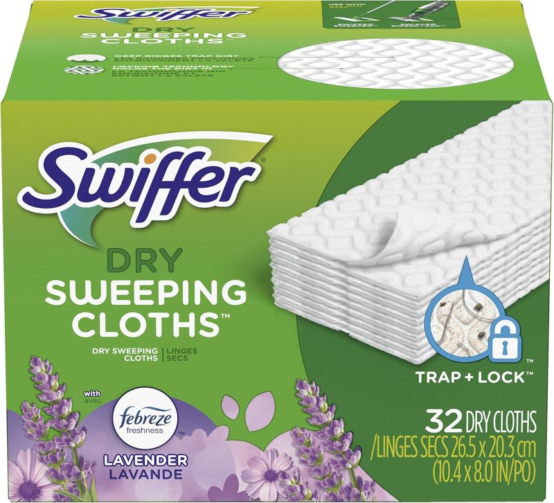 Swiffer Sweeper Dry Sweeping Pad, Multi Surface Refills for Dusters Floor Mop, with Febreze Lavender, 32 Count