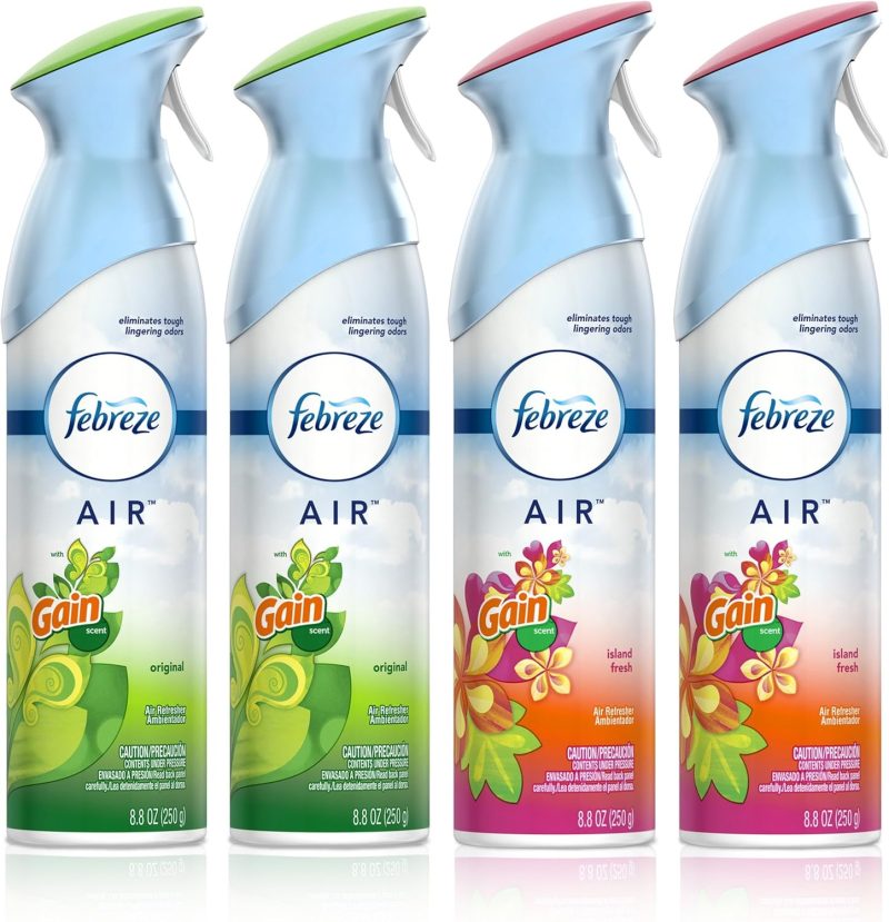 Febreze Air Freshener and Odor Eliminator Spray, Gain Original and Island Fresh Scents, 8.8oz (Pack of 4)