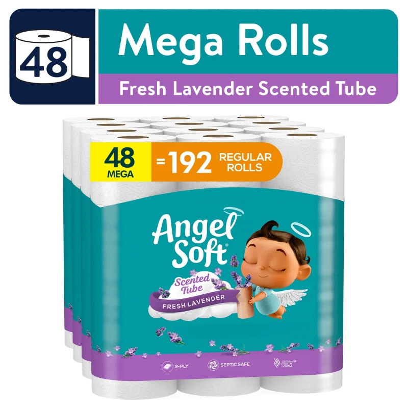 Angel Soft 2-Ply Toilet Paper, Fresh Lavender Scented Tube, 48 Mega Rolls