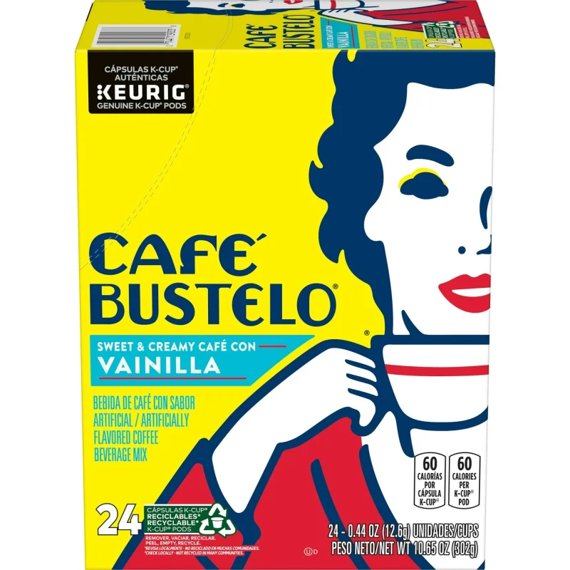 Cafe Bustelo Cafe con Vainilla, Flavored Coffee Beverage Mix, Keurig K-Cup Pods, 24 Count Box