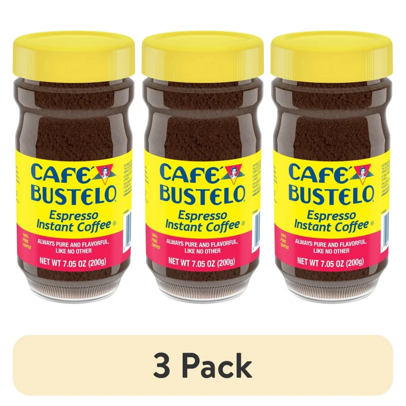 (3 pack) Cafe Bustelo, Espresso Style, Dark Roast Instant Coffee, 7.05 oz Jar