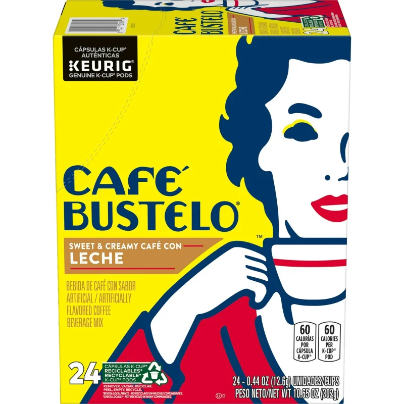 Cafe Bustelo Sweet & Creamy Cafe Con Leche Coffee Drink, Keurig K-Cup Pods, 24 Count Box