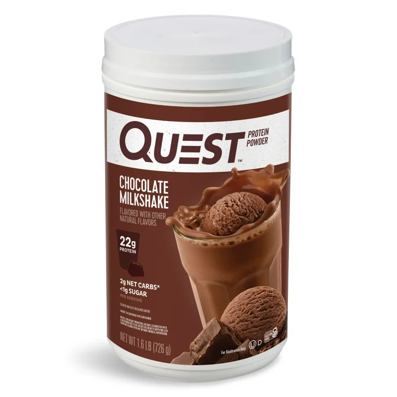 Quest Nutrition Chocolate Milkshake Protein Powder, 22g Protein, 2g Net Carbs, 1g Sugar, Low Carb, Gluten Free, 1.6 Pound, 24 Servings