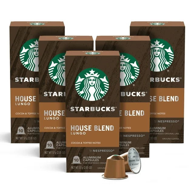 (5 pack) Starbucks By Nespresso Original Coffee Capsules, House Blend Espresso Pods, 1 Box (10 Pods)