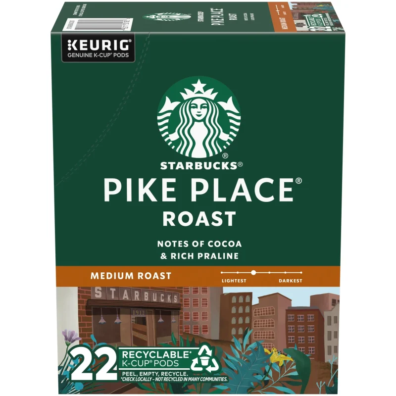 Starbucks Pike Place Roast, Medium Roast Keurig K-Cup Single Serve Coffee Pods, 22 Count