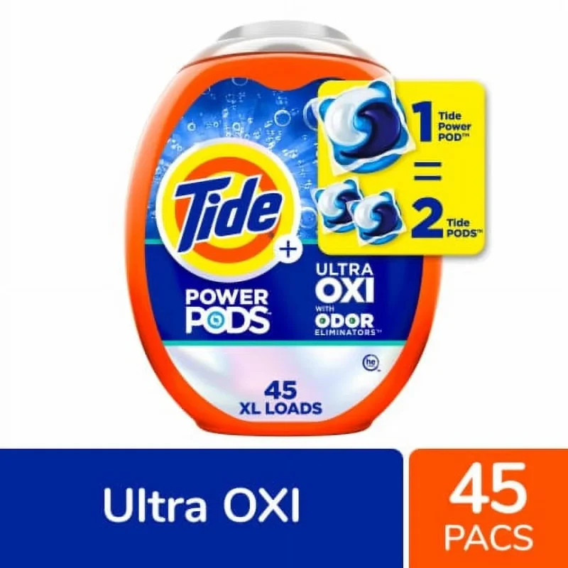 Tide Power Pods With Ultra Oxi & Odor Eliminators Original Scent Laundry Detergent Pods 45 Pacs